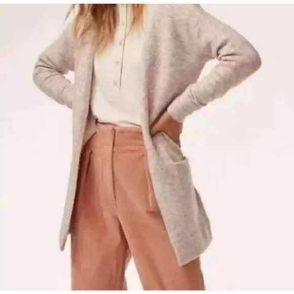 Aritzia Wilfred Free Aronson Alpaca Wool Blend Oatmeal Color Cardigan sz Small - Picture 1 of 10